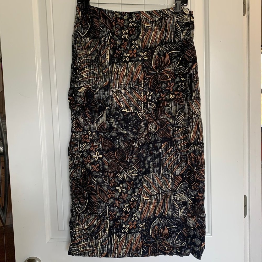 Solitaire Tropical Wrap Midi Skirt Black Brown Cream